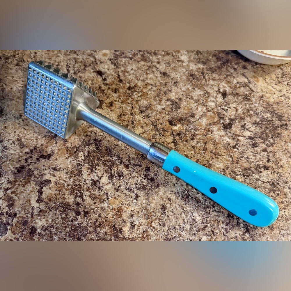 Pioneer Woman Three Sided Meat Tenderizer Hammer Cast Aluminum Teal Excellent